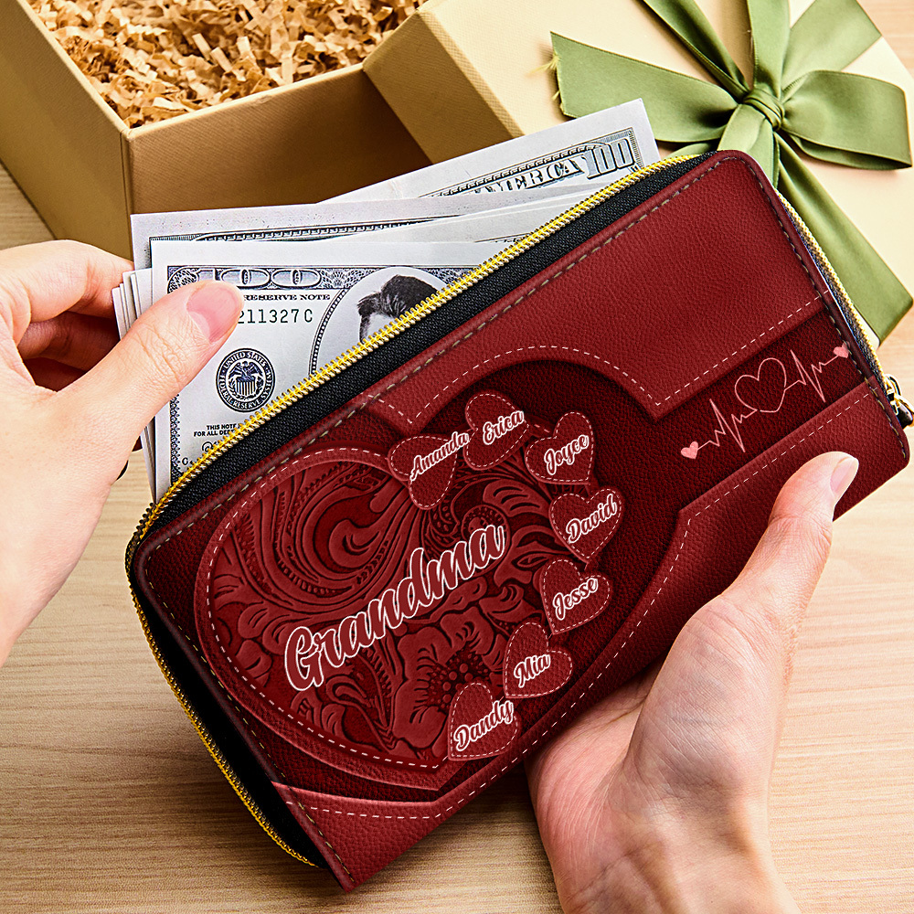 Personalized Leather Long Wallet Grandma's Little Sweethearts Leather Wallet with Text Gift for Her Mother's Day Gifts