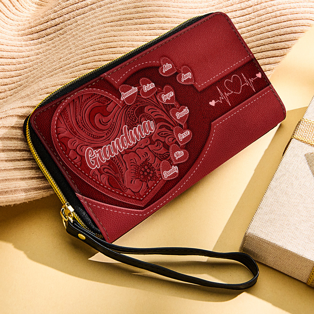 Personalized Leather Long Wallet Grandma's Little Sweethearts Leather Wallet with Text Gift for Her Mother's Day Gifts
