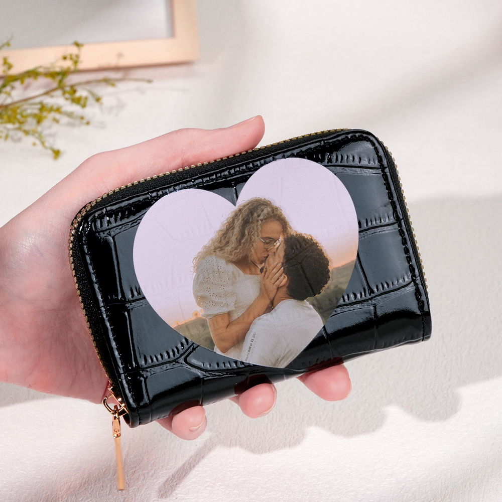 Gifts for Women and Coworkers Custom Photo Crocodile Pattern Fashion Multi-Card Wallet, Short Wallet, Valentine's Day, Mother's Day, Birthday Gift For Couples