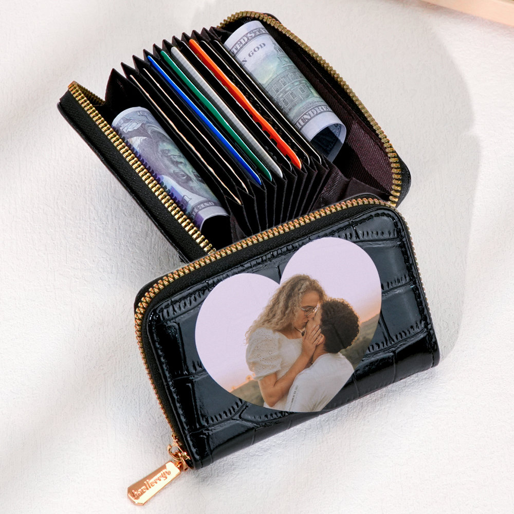 Gifts for Women and Coworkers Custom Photo Crocodile Pattern Fashion Multi-Card Wallet, Short Wallet, Valentine's Day, Mother's Day, Birthday Gift For Couples
