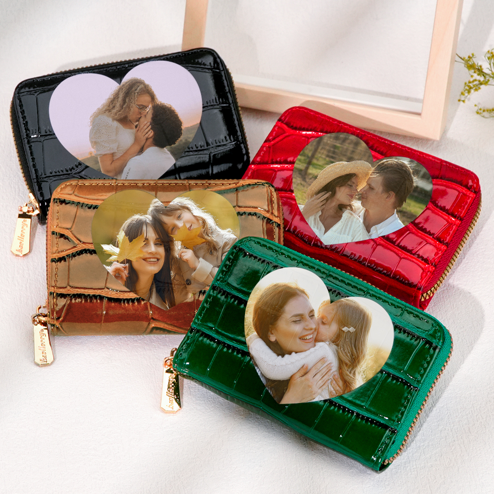 Gifts for Women and Coworkers Custom Photo Crocodile Pattern Fashion Multi-Card Wallet, Short Wallet, Valentine's Day, Mother's Day, Birthday Gift For Couples