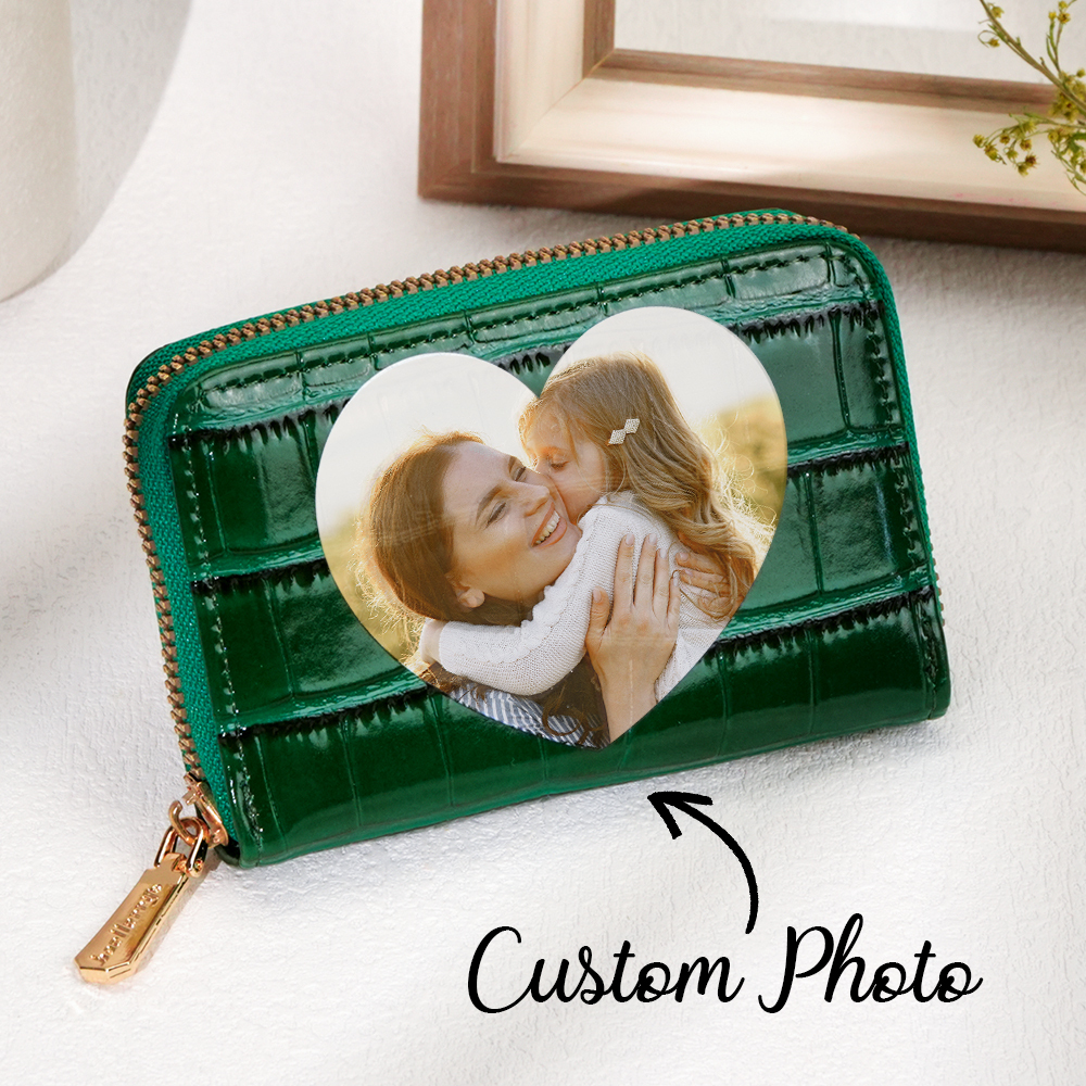 Gifts for Women and Coworkers Custom Photo Crocodile Pattern Fashion Multi-Card Wallet, Short Wallet, Valentine's Day, Mother's Day, Birthday Gift For Couples