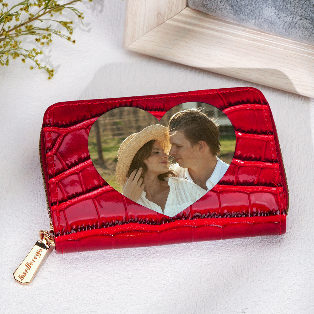 Gifts for Women and Coworkers Custom Photo Crocodile Pattern Fashion Multi-Card Wallet, Short Wallet, Valentine's Day, Mother's Day, Birthday Gift For Couples