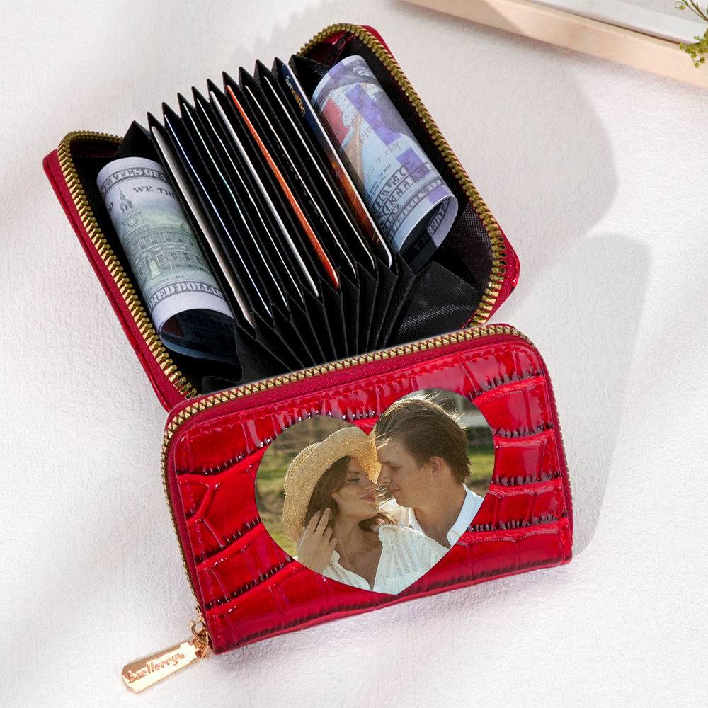 Gifts for Women and Coworkers Custom Photo Crocodile Pattern Fashion Multi-Card Wallet, Short Wallet, Valentine's Day, Mother's Day, Birthday Gift For Couples