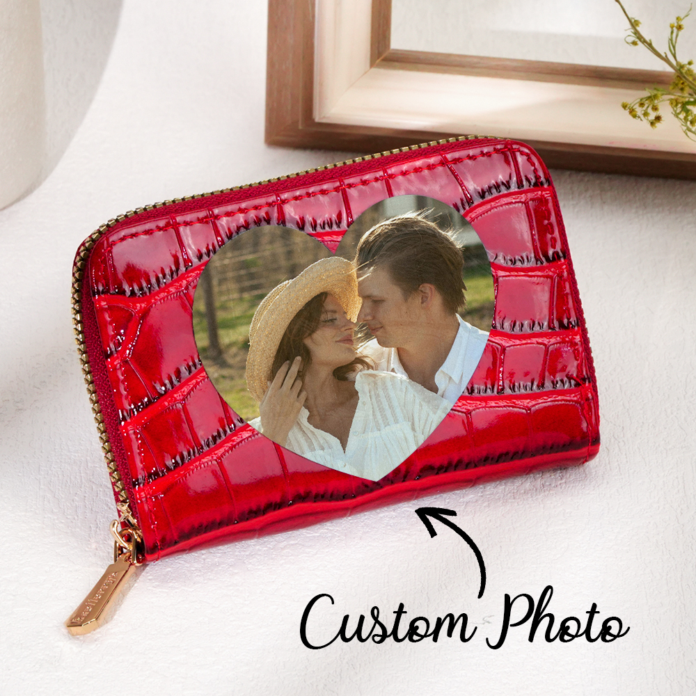 Gifts for Women and Coworkers Custom Photo Crocodile Pattern Fashion Multi-Card Wallet, Short Wallet, Valentine's Day, Mother's Day, Birthday Gift For Couples