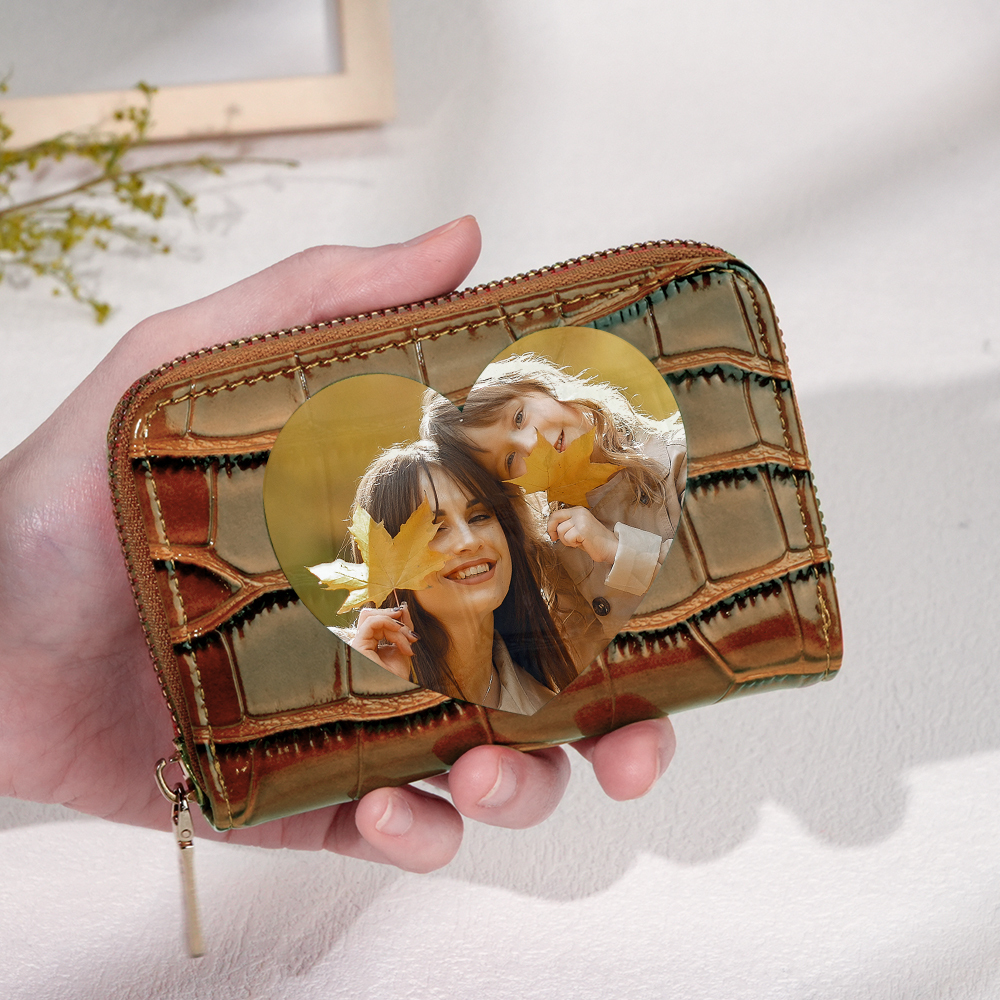 Gifts for Women and Coworkers Custom Photo Crocodile Pattern Fashion Multi-Card Wallet, Short Wallet, Valentine's Day, Mother's Day, Birthday Gift For Couples