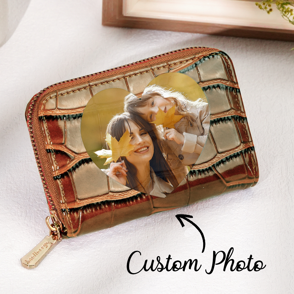 Gifts for Women and Coworkers Custom Photo Crocodile Pattern Fashion Multi-Card Wallet, Short Wallet, Valentine's Day, Mother's Day, Birthday Gift For Couples