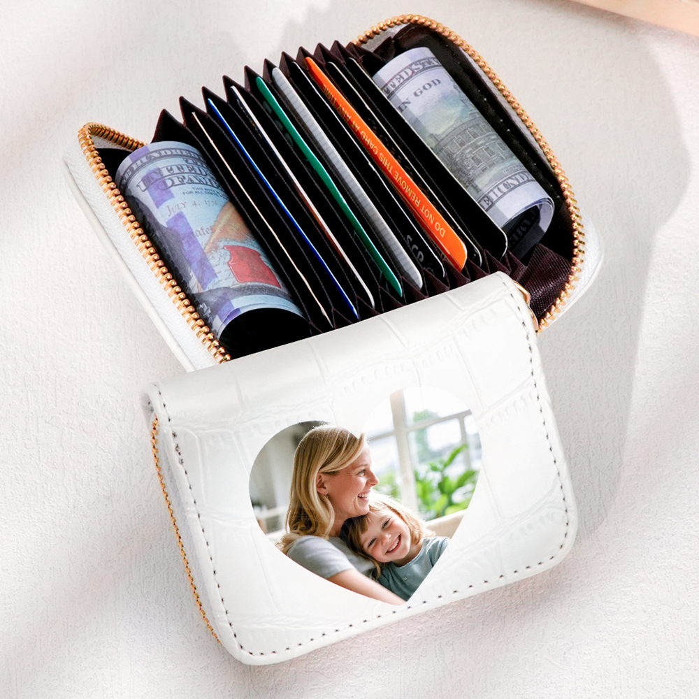 Gifts for Women and Coworkers Custom Photo Crocodile Pattern Fashion Multi-Card Wallet, Short Wallet, Valentine's Day, Mother's Day, Birthday Gift For Couples