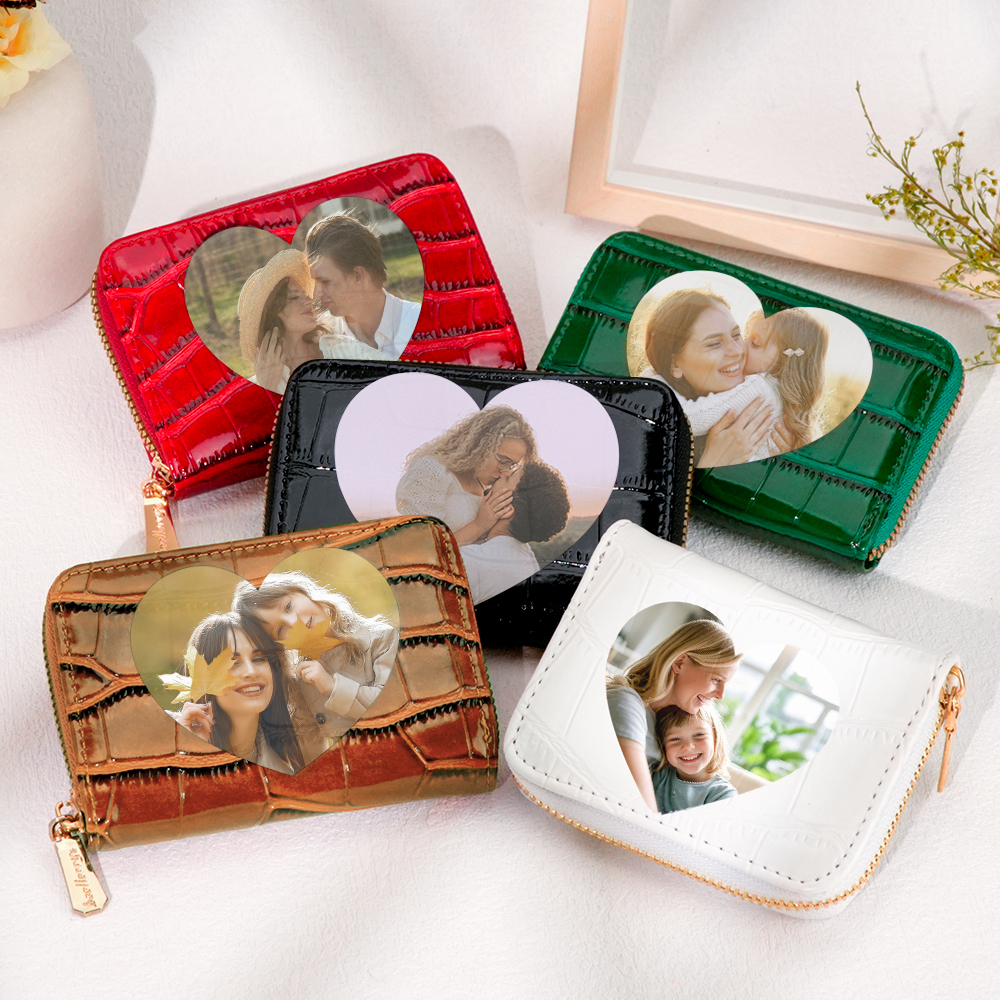 Gifts for Women and Coworkers Custom Photo Crocodile Pattern Fashion Multi-Card Wallet, Short Wallet, Valentine's Day, Mother's Day, Birthday Gift For Couples