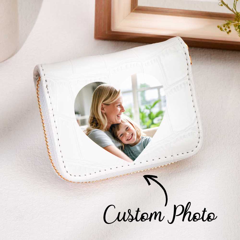 Gifts for Women and Coworkers Custom Photo Crocodile Pattern Fashion Multi-Card Wallet, Short Wallet, Valentine's Day, Mother's Day, Birthday Gift For Couples
