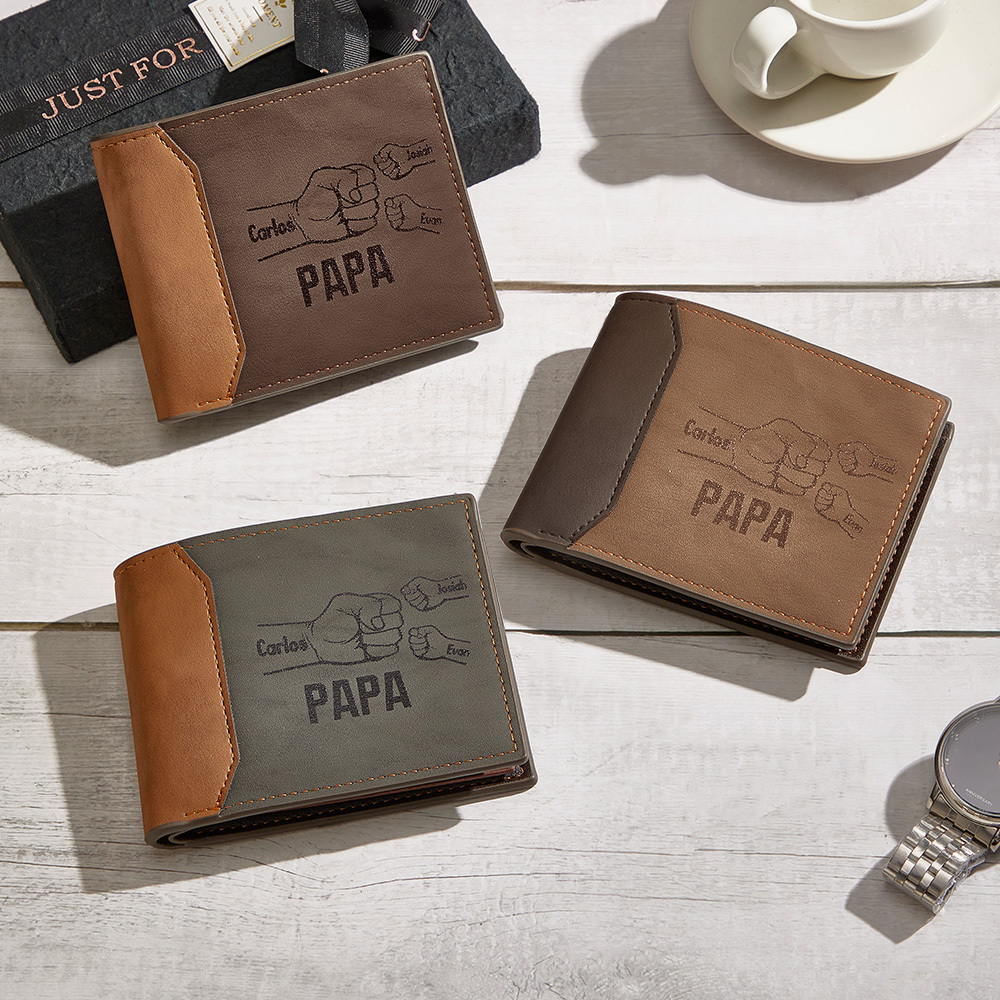 To my Dad - Fists Wallet 3 Personalized First Names with Classic Photo Men's Coin Purse Card
