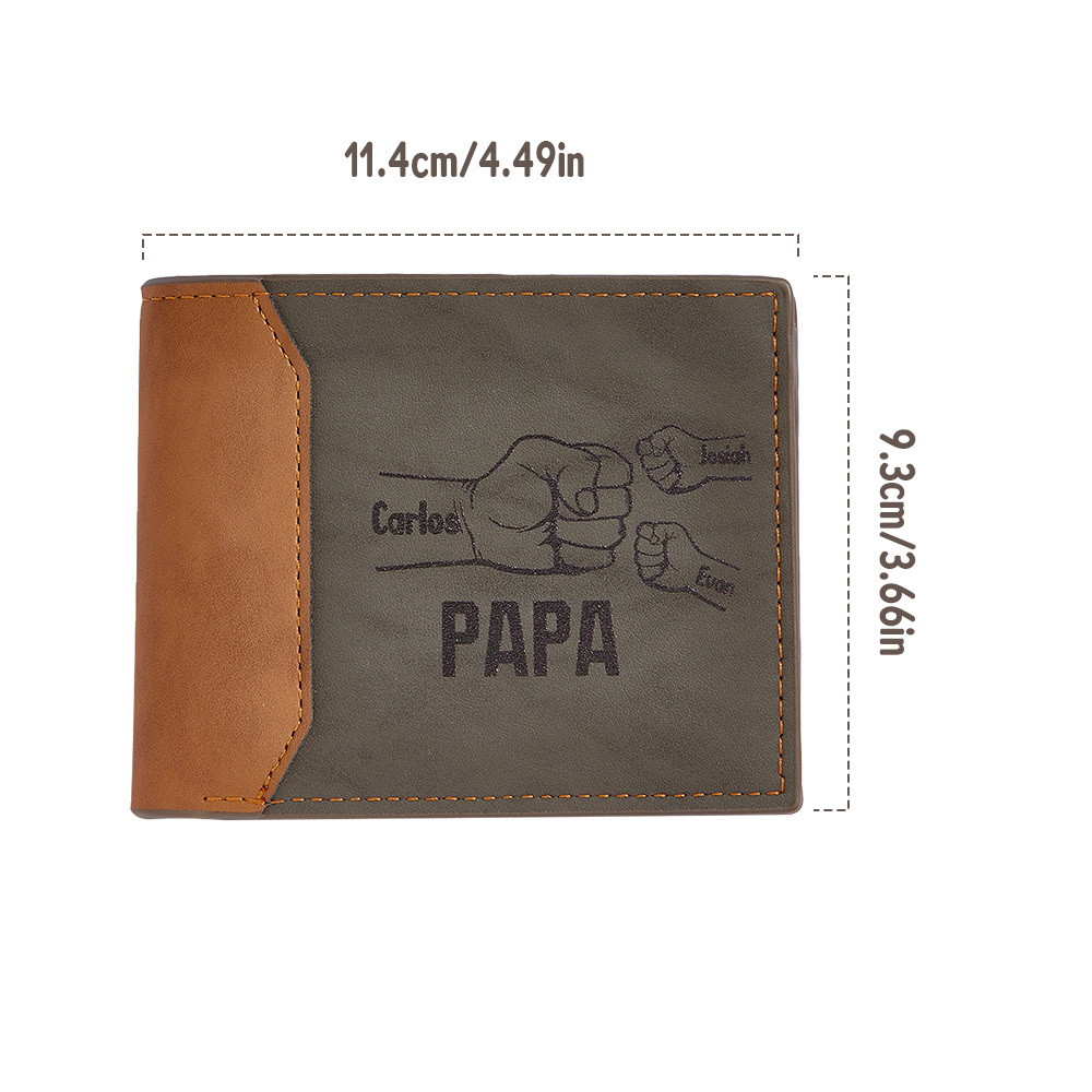 To my Dad - Fists Wallet 3 Personalized First Names with Classic Photo Men's Coin Purse Card