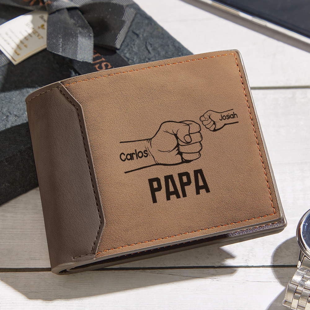 To my Dad - Fists Wallet 3 Personalized First Names with Classic Photo Men's Coin Purse Card