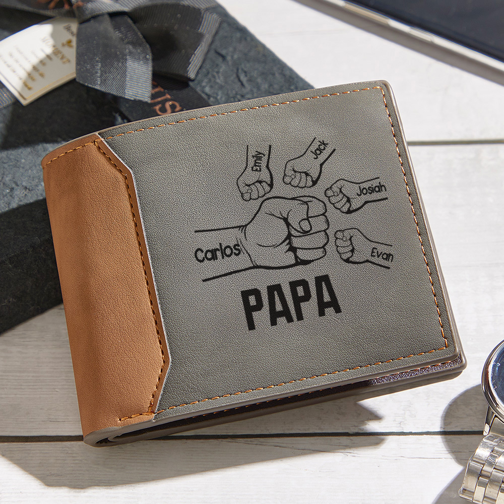To my Dad - Fists Wallet 3 Personalized First Names with Classic Photo Men's Coin Purse Card