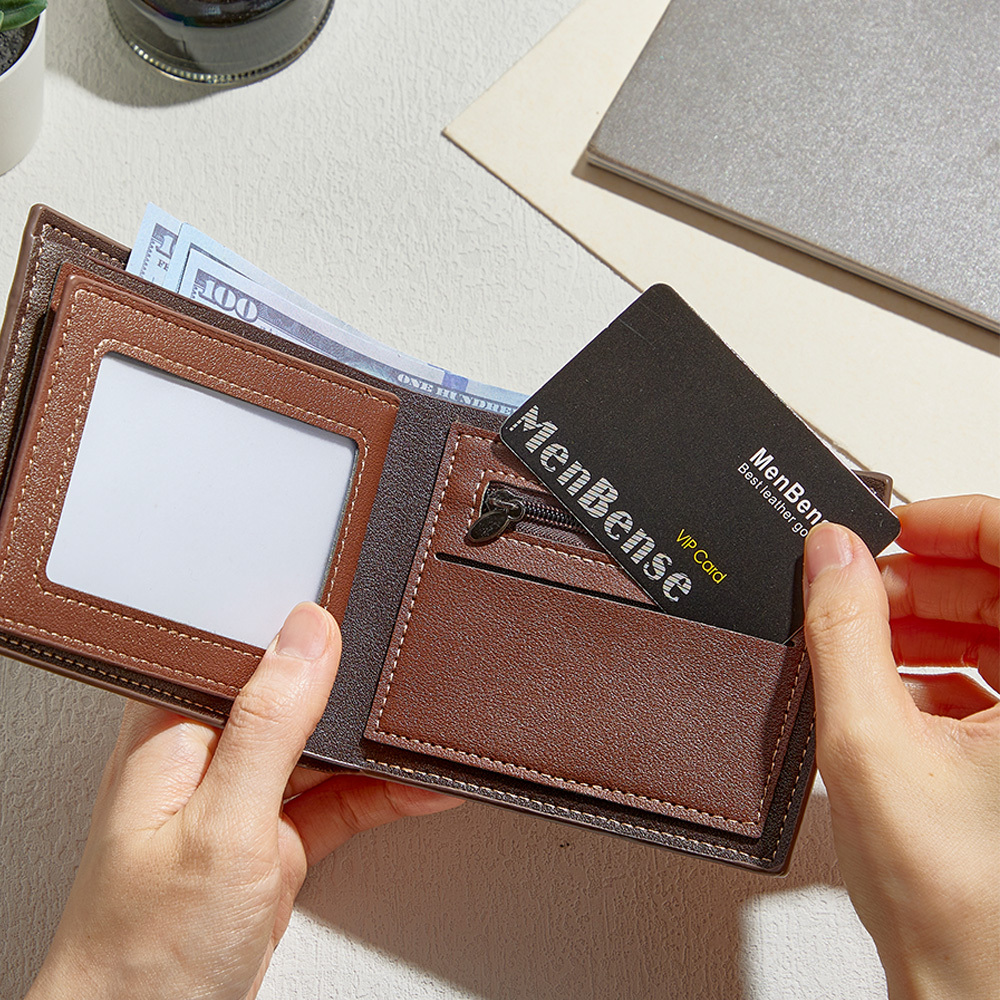 Father's Day Gift Personalized Photo & Name Leather Wallet Custom Engraved Leather Wallet with Photo & Kids' Names