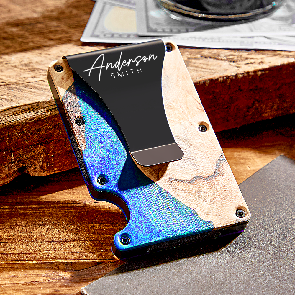 Unique Christmas Gift For Men, Resin Wood Money Clip, Card Holder Wallet, Groomsmen Gifts, Fathers Day Gift, Mens Wallet, Handmade Gift For - 