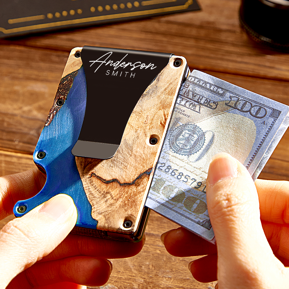 Unique Christmas Gift For Men, Resin Wood Money Clip, Card Holder Wallet, Groomsmen Gifts, Fathers Day Gift, Mens Wallet, Handmade Gift For - 