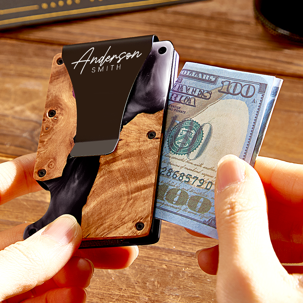 Unique Christmas Gift For Men, Resin Wood Money Clip, Card Holder Wallet, Groomsmen Gifts, Fathers Day Gift, Mens Wallet, Handmade Gift For