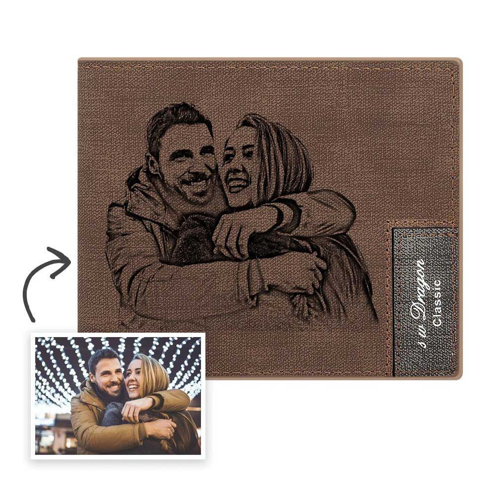Men's Bifold Custom Photo Wallet Brown Personalized Wallets Valentine's Day