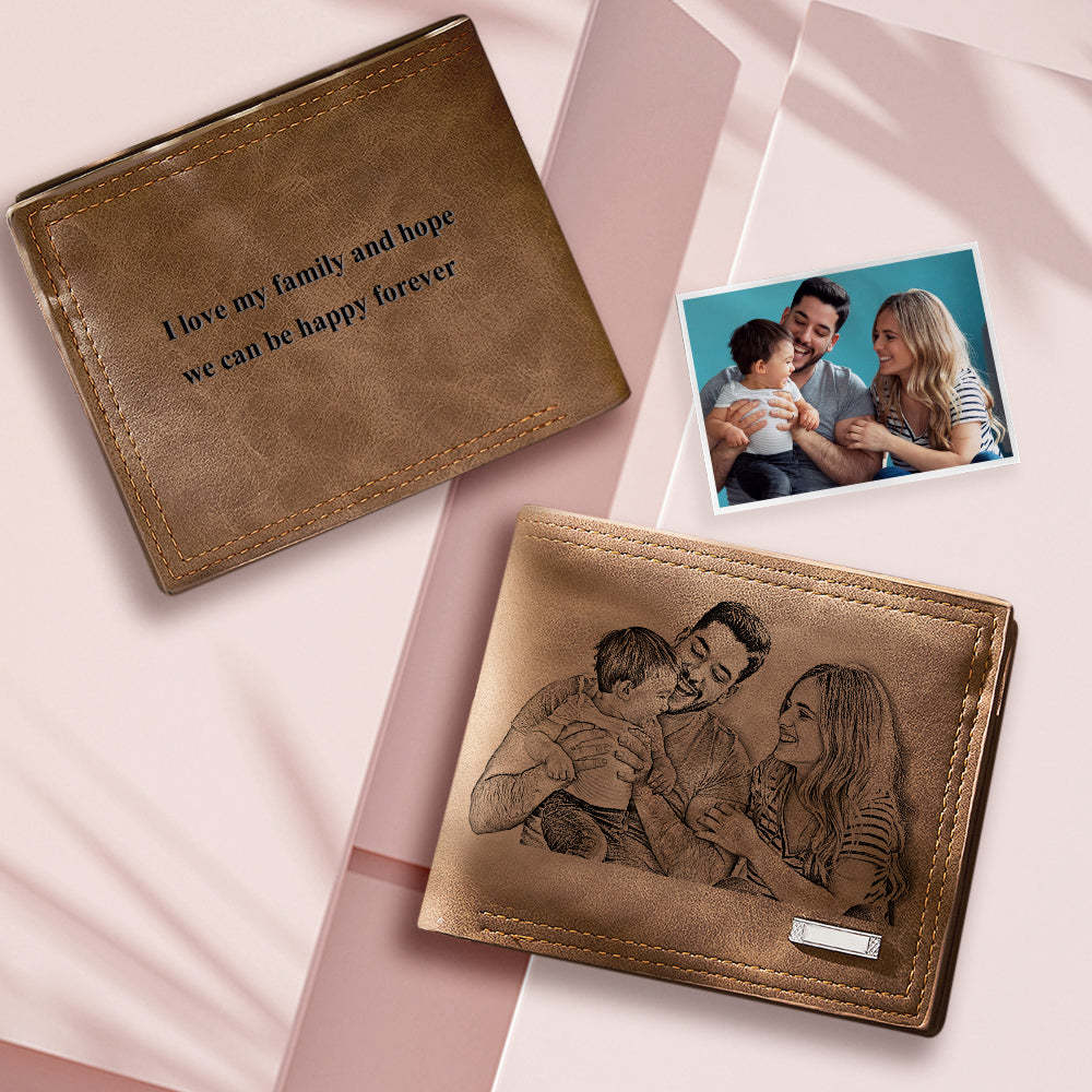 Custom Engraved Photo Wallet Men's Commemorate Gifts for Men Wedding Gifts to Groom from Bride