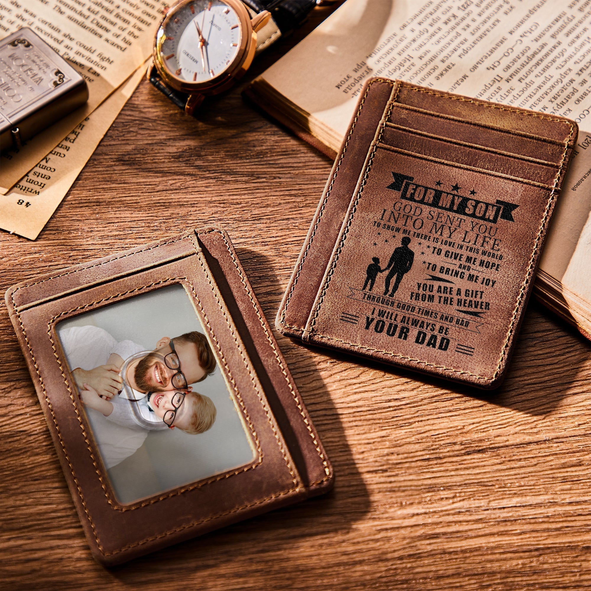 Leather Card Holder Minimalist Wallet For Men - To My Husband