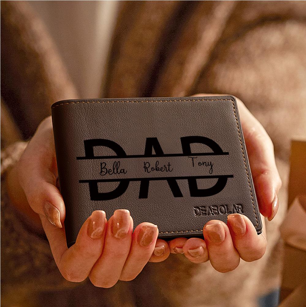 Custom Wallet Engraved Wallet Personalized Kids Name Leather Wallet Gift for Dad
