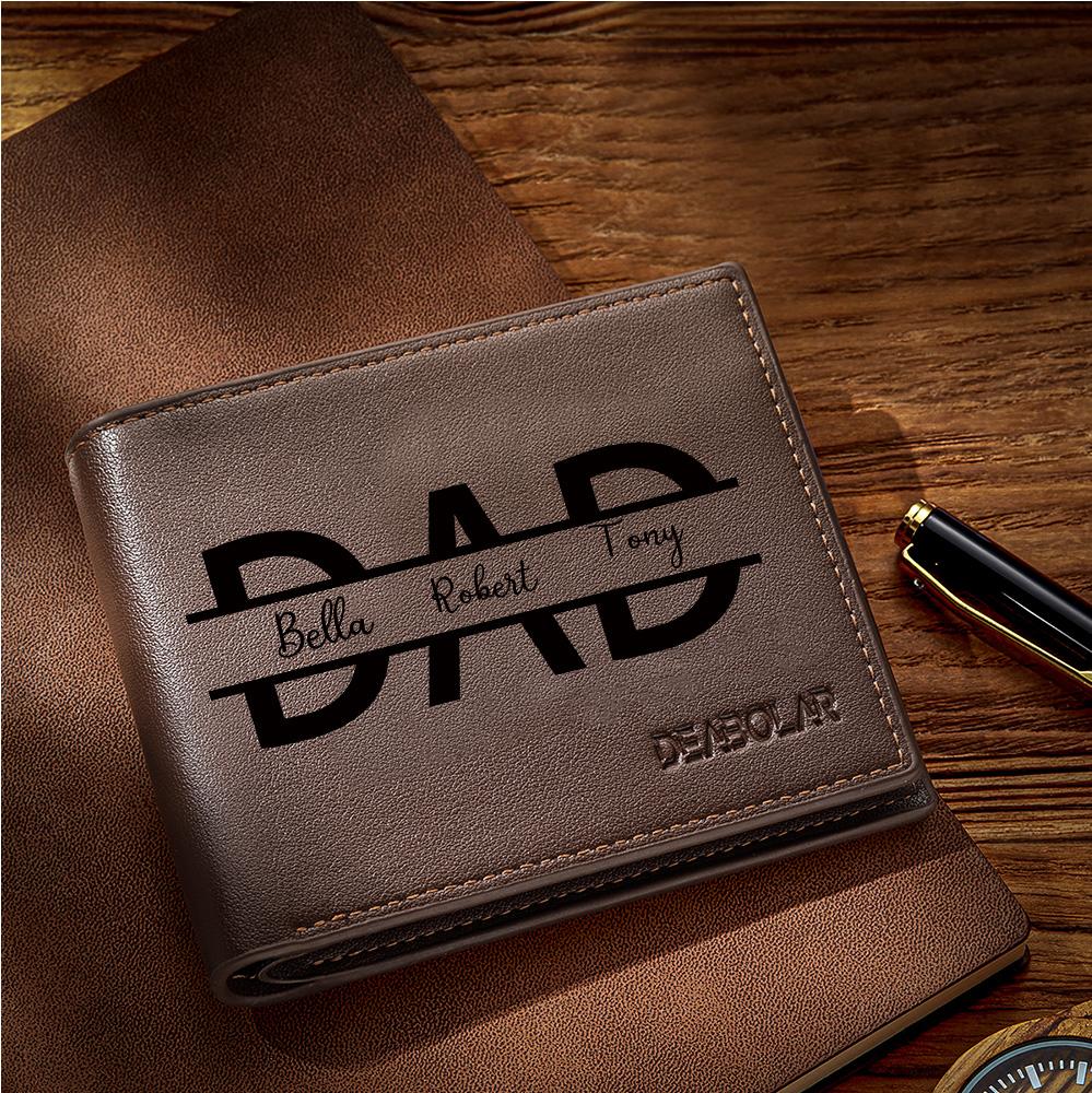 Custom Wallet Engraved Wallet Personalized Kids Name Leather Wallet Gift for Dad