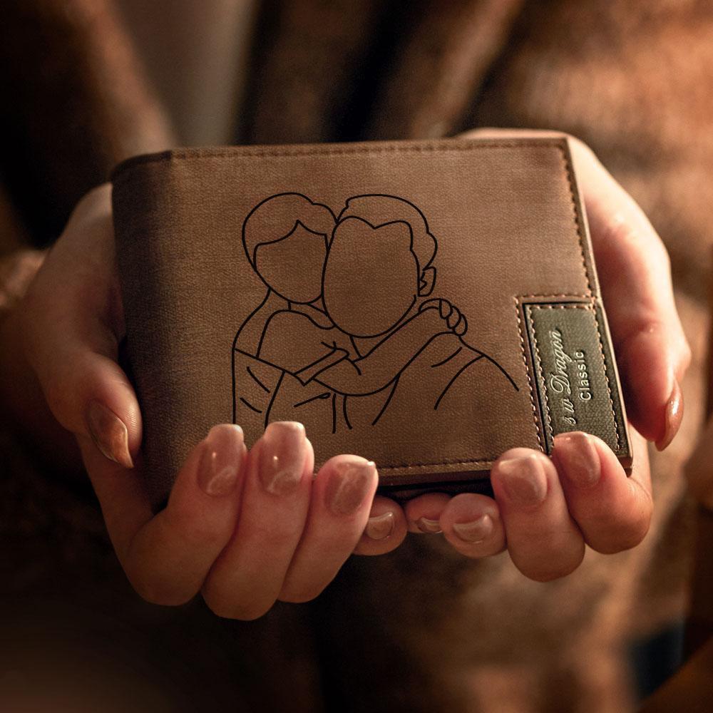 Custom Photo Wallet Line Drawing Photo Wallet Engraved Wallet Men's Wallet Best Dad Gift