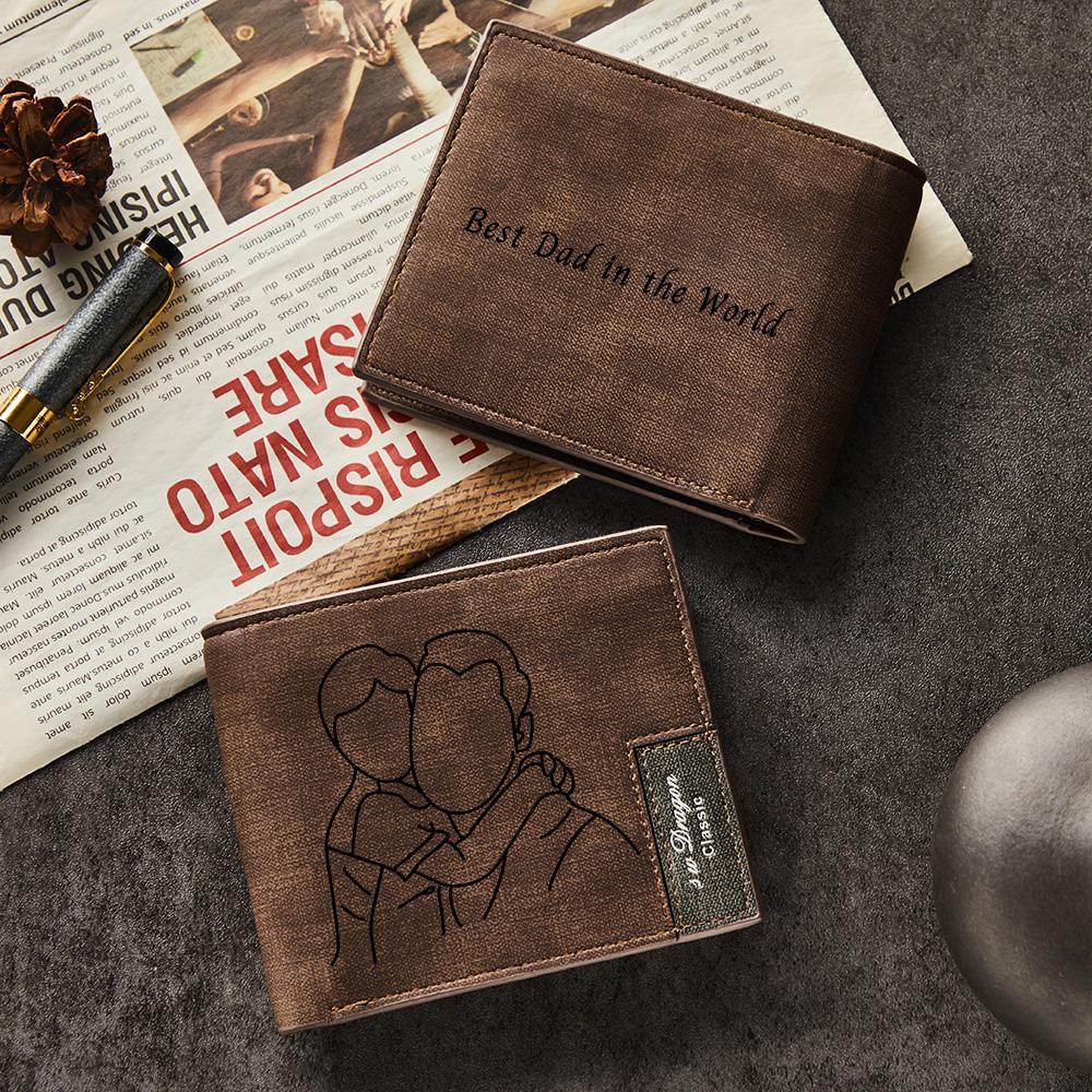 Custom Photo Wallet Line Drawing Photo Wallet Engraved Wallet Men's Wallet Best Dad Gift