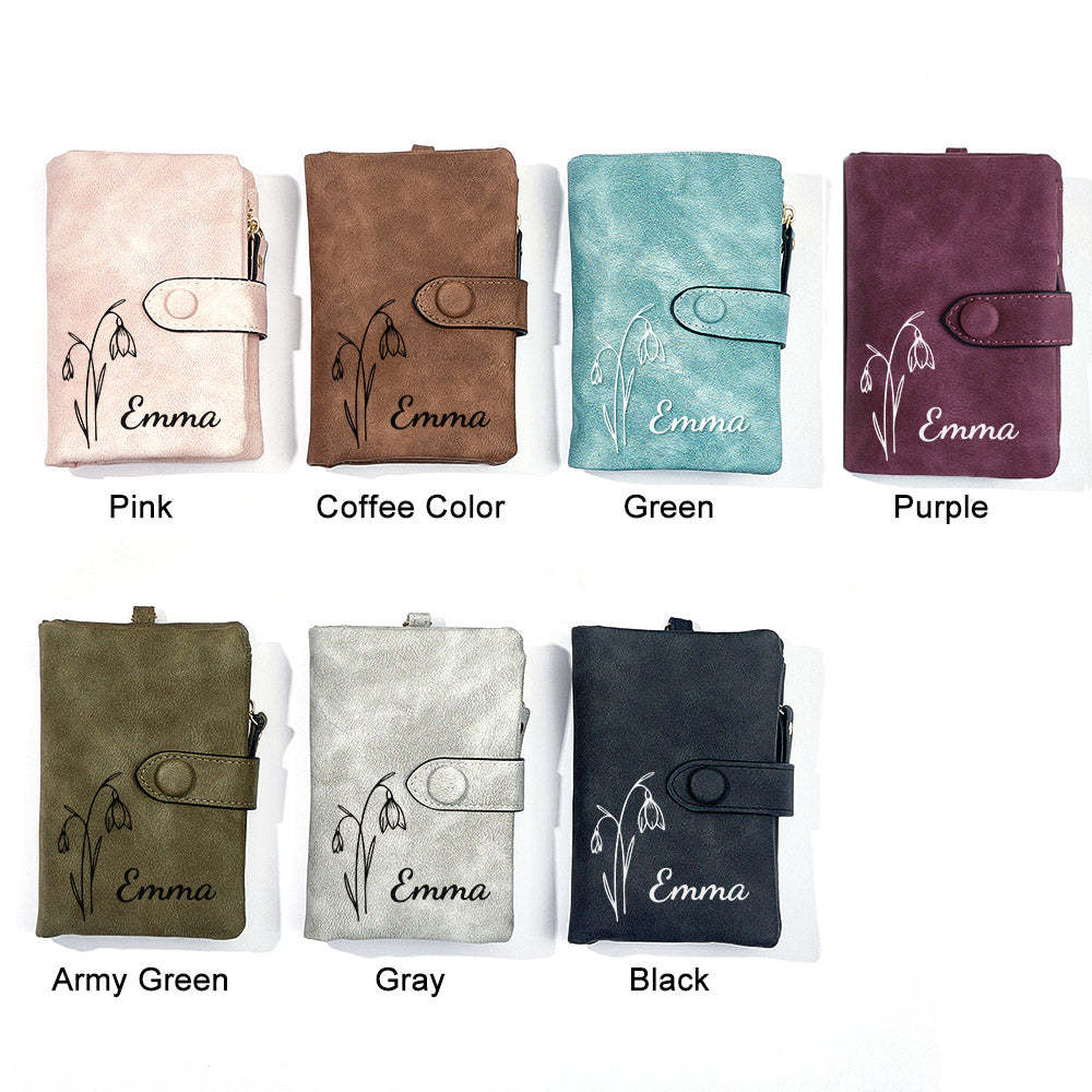 Personalized Name Birth Flower Wallet Card Holder Birthday Gift for her - Myphotowallet