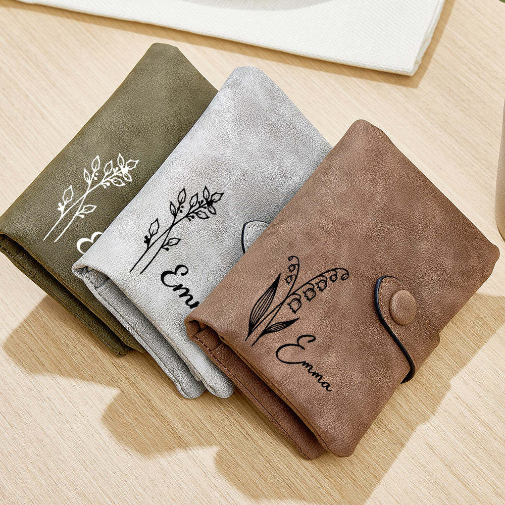 Personalized Name Birth Flower Wallet Card Holder Birthday Gift for her - Myphotowallet