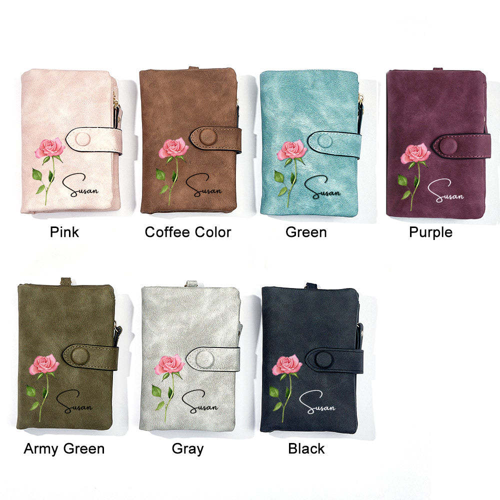 Personalized Name Colorful Birth Flower Wallet Card Holder Birthday Gift for her - Myphotowallet