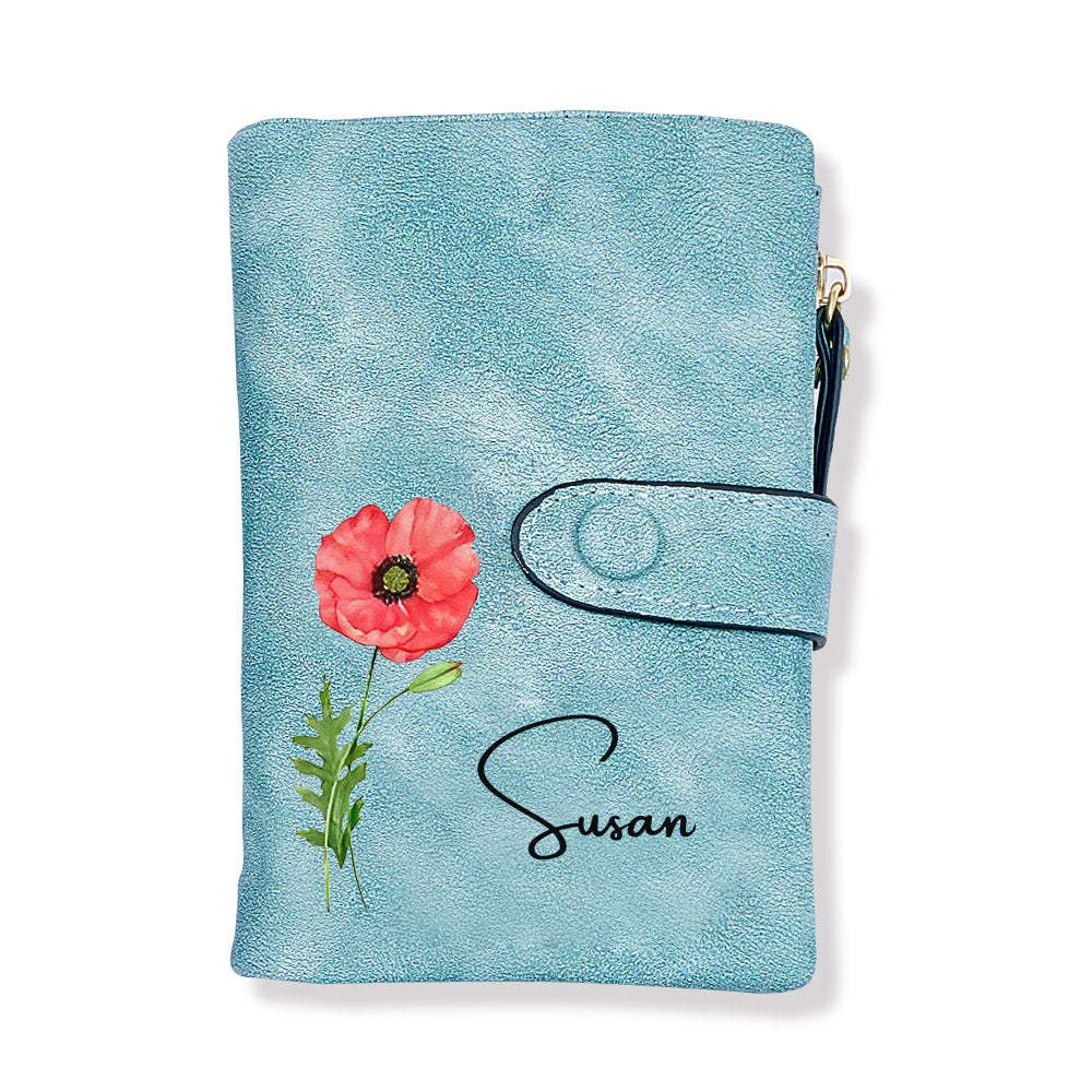 Personalized Name Colorful Birth Flower Wallet Card Holder Birthday Gift for her - Myphotowallet