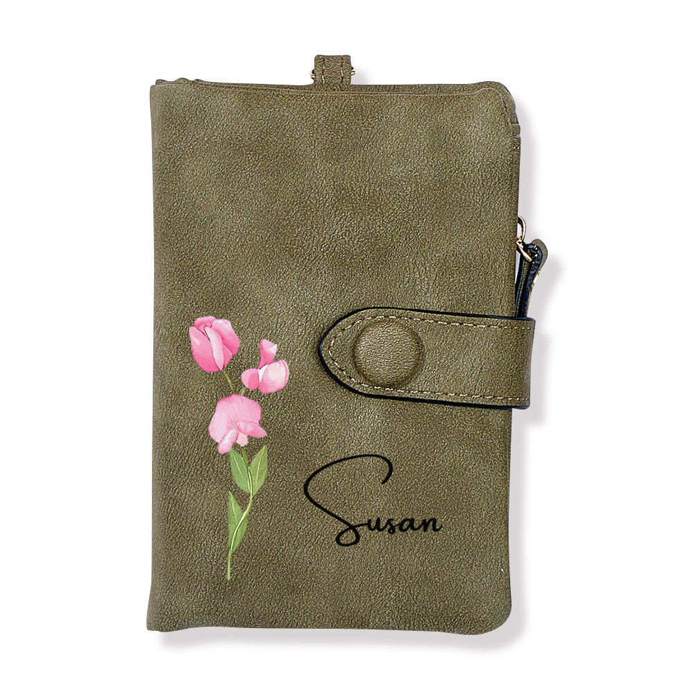 Personalized Name Colorful Birth Flower Wallet Card Holder Birthday Gift for her - Myphotowallet