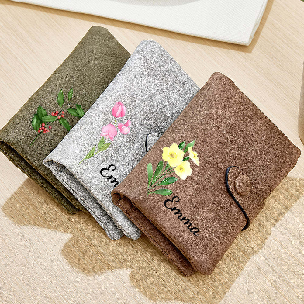 Personalized Name Colorful Birth Flower Wallet Card Holder Birthday Gift for her - Myphotowallet