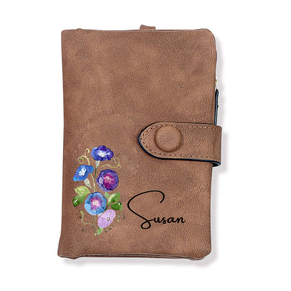 Personalized Name Colorful Birth Flower Wallet Card Holder Birthday Gift for her - Myphotowallet