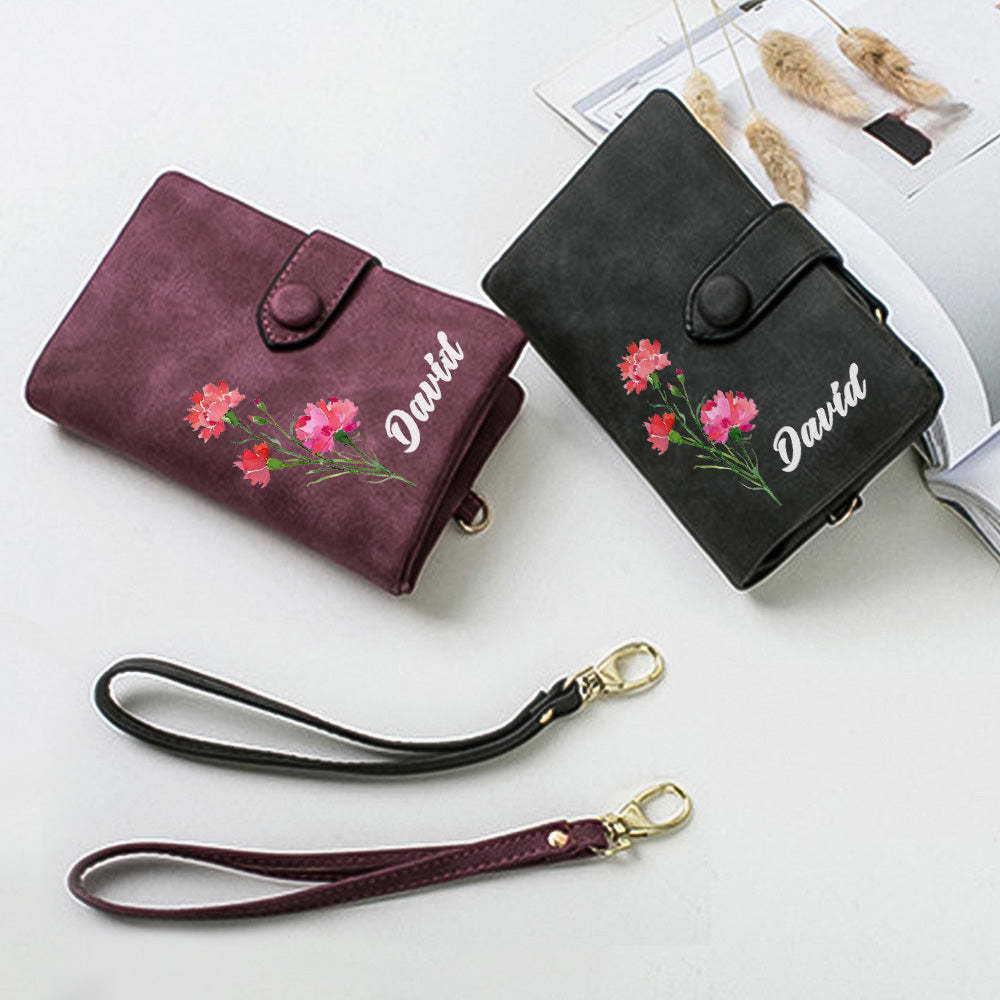 Personalized Name Colorful Birth Flower Wallet Card Holder Birthday Gift for her - Myphotowallet