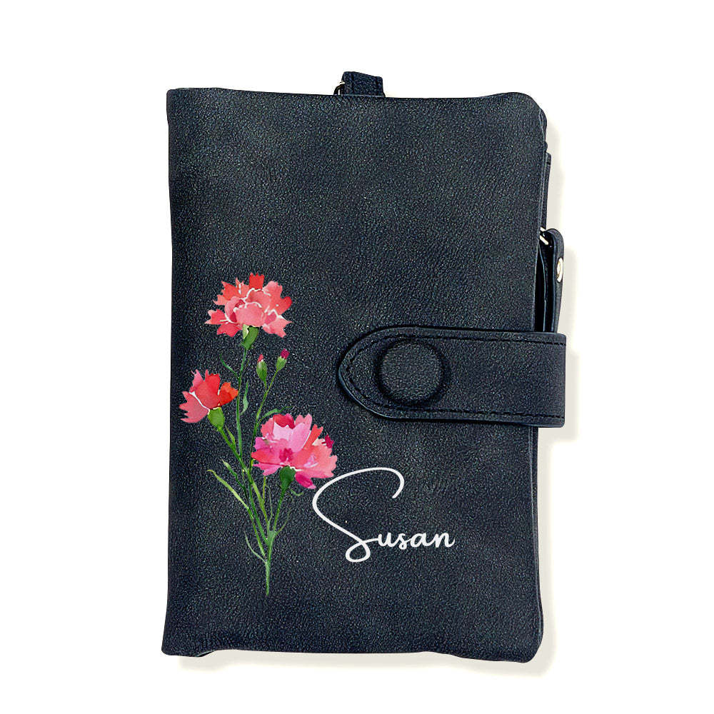 Personalized Name Colorful Birth Flower Wallet Card Holder Birthday Gift for her - Myphotowallet