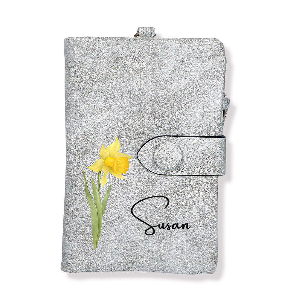 Personalized Name Colorful Birth Flower Wallet Card Holder Birthday Gift for her - Myphotowallet