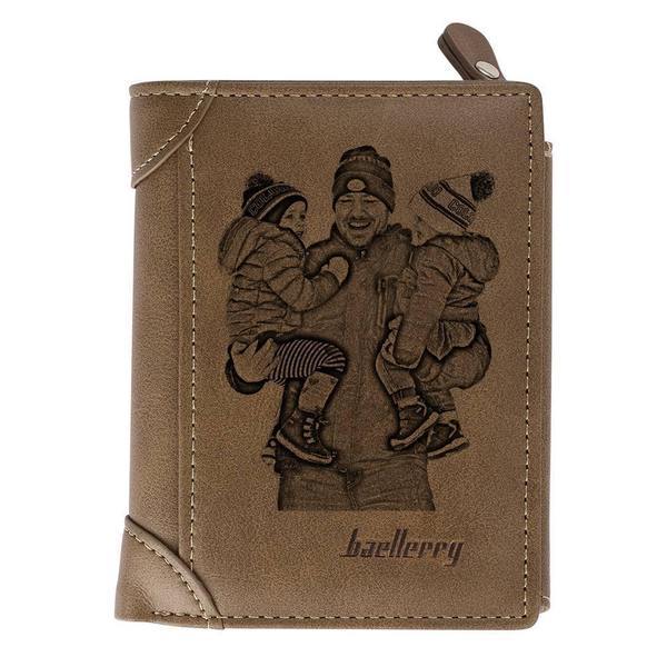 Custom Inscription Photo Engraved Wallet Leather Light Khaki