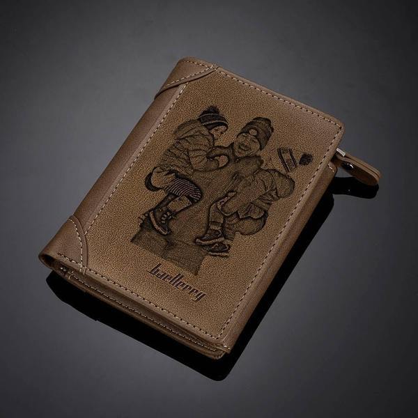 Custom Inscription Photo Engraved Wallet Leather Light Khaki