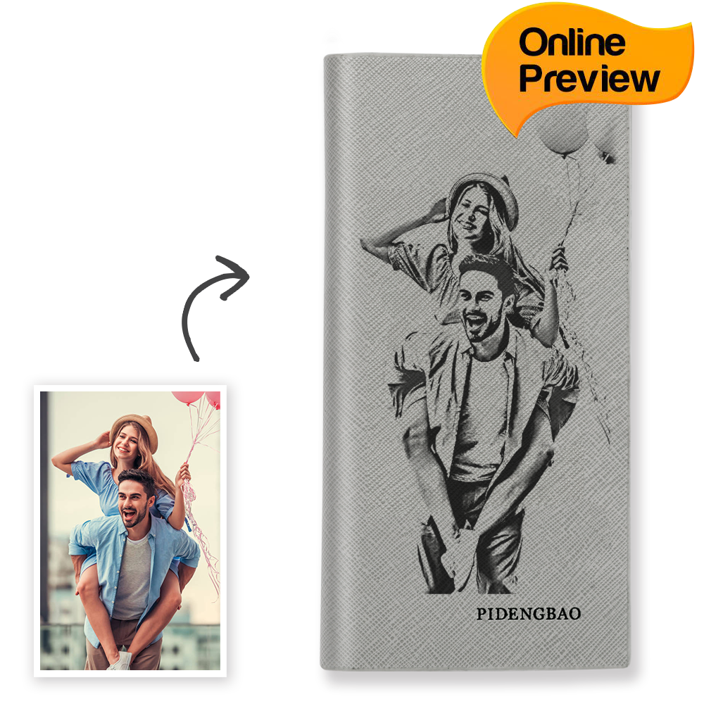 Women's Custom Engraved Photo Wallet Grey Leather (Design Online & Preview)
