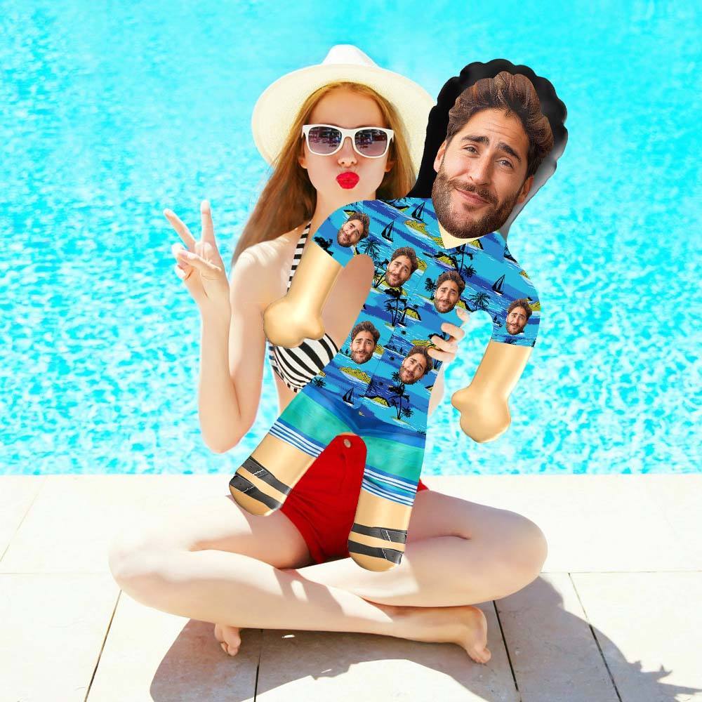 Personalized Blow Up Dolls Hawaiian Shirt Flowers and Leaves Funny Inflatable Man Printed Face for Party Favors - GiftLab