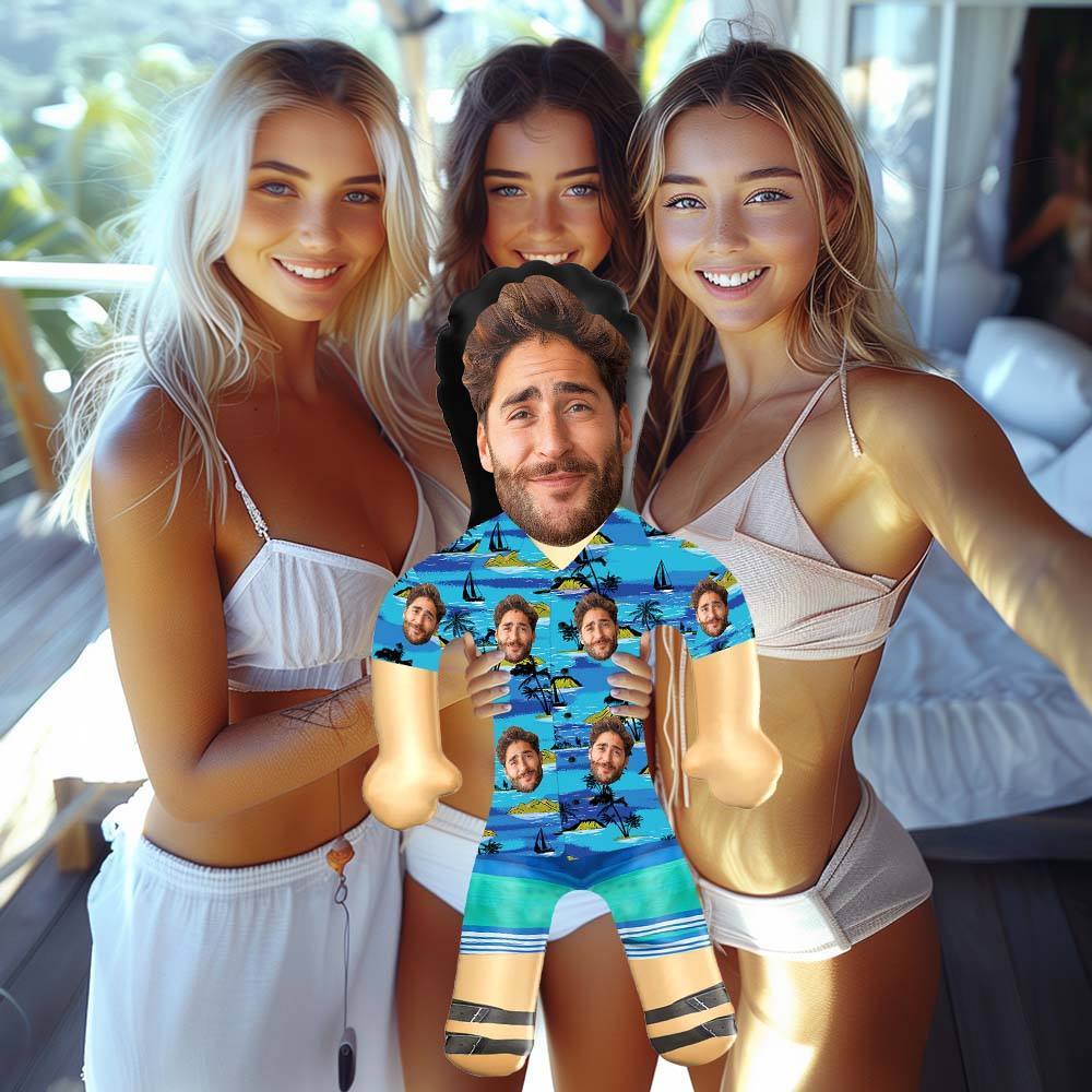 Personalized Blow Up Dolls Hawaiian Shirt Flowers and Leaves Funny Inflatable Man Printed Face for Party Favors - GiftLab