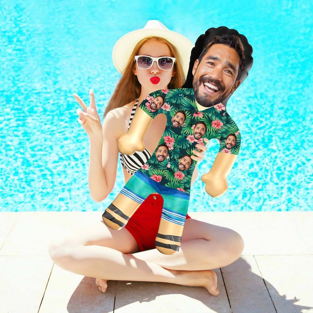 Personalized Blow Up Dolls Hawaiian Shirt Red Flowers Funny Inflatable Man Printed Face for Party Favors - GiftLab