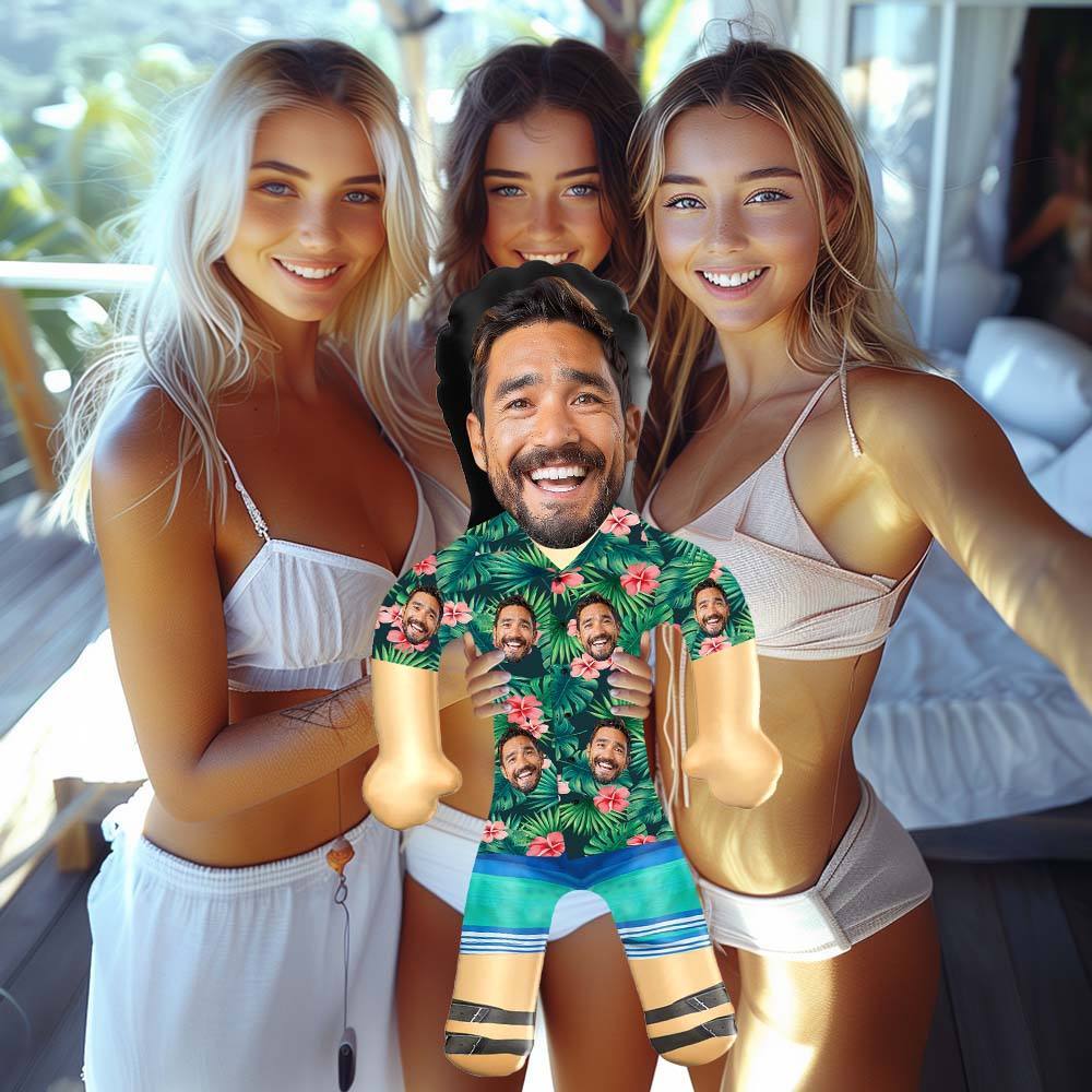 Personalized Blow Up Dolls Hawaiian Shirt Red Flowers Funny Inflatable Man Printed Face for Party Favors - GiftLab