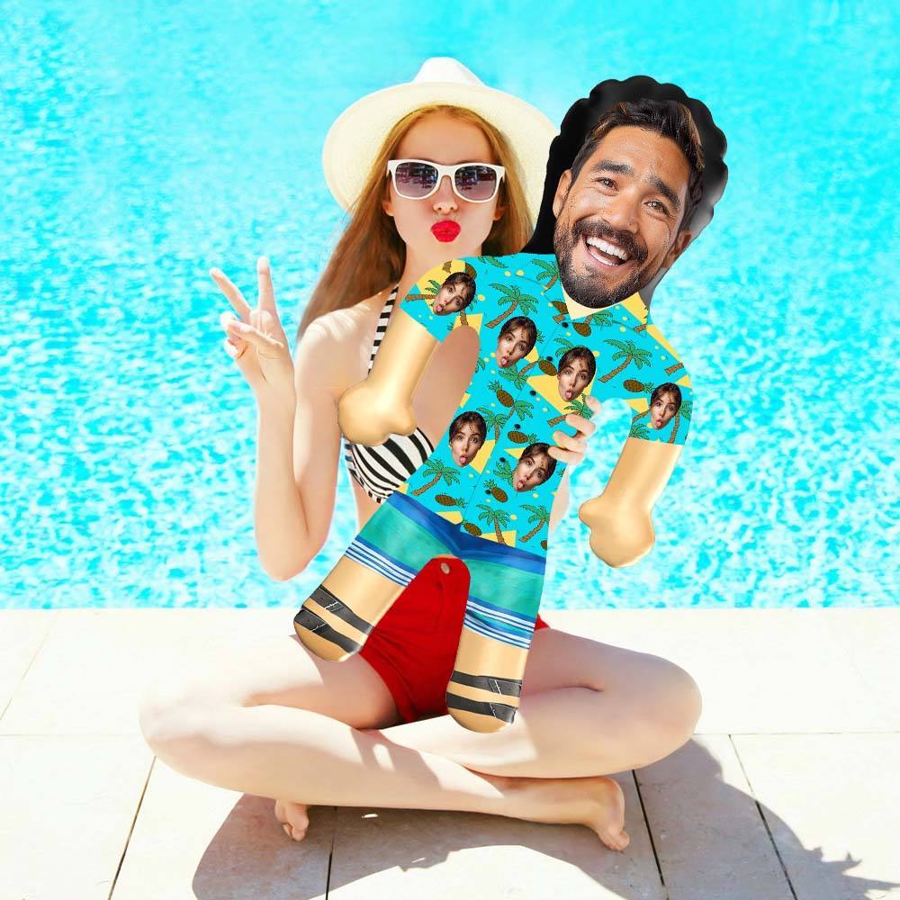 Personalized Blow Up Dolls Hawaiian Shirt Coconut Tree and Pineapple Funny Inflatable Man Printed Face for Party Favors - GiftLab