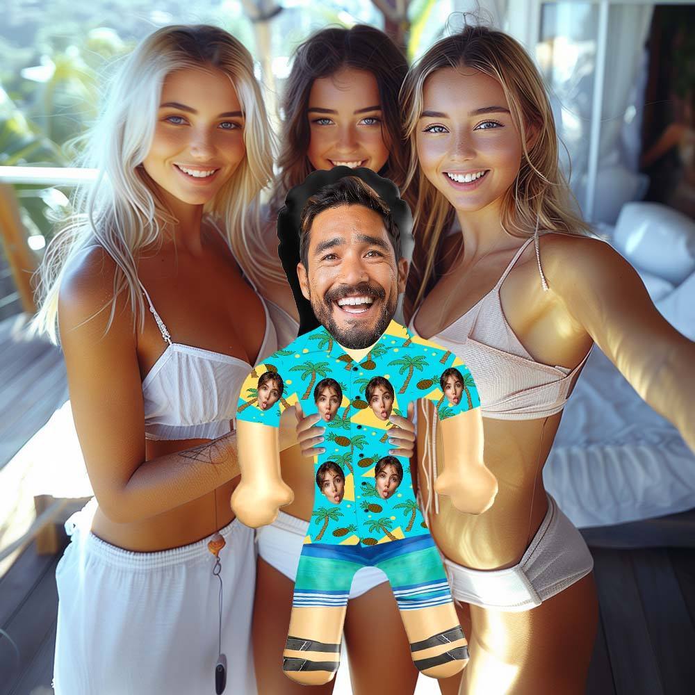 Personalized Blow Up Dolls Hawaiian Shirt Coconut Tree and Pineapple Funny Inflatable Man Printed Face for Party Favors - GiftLab