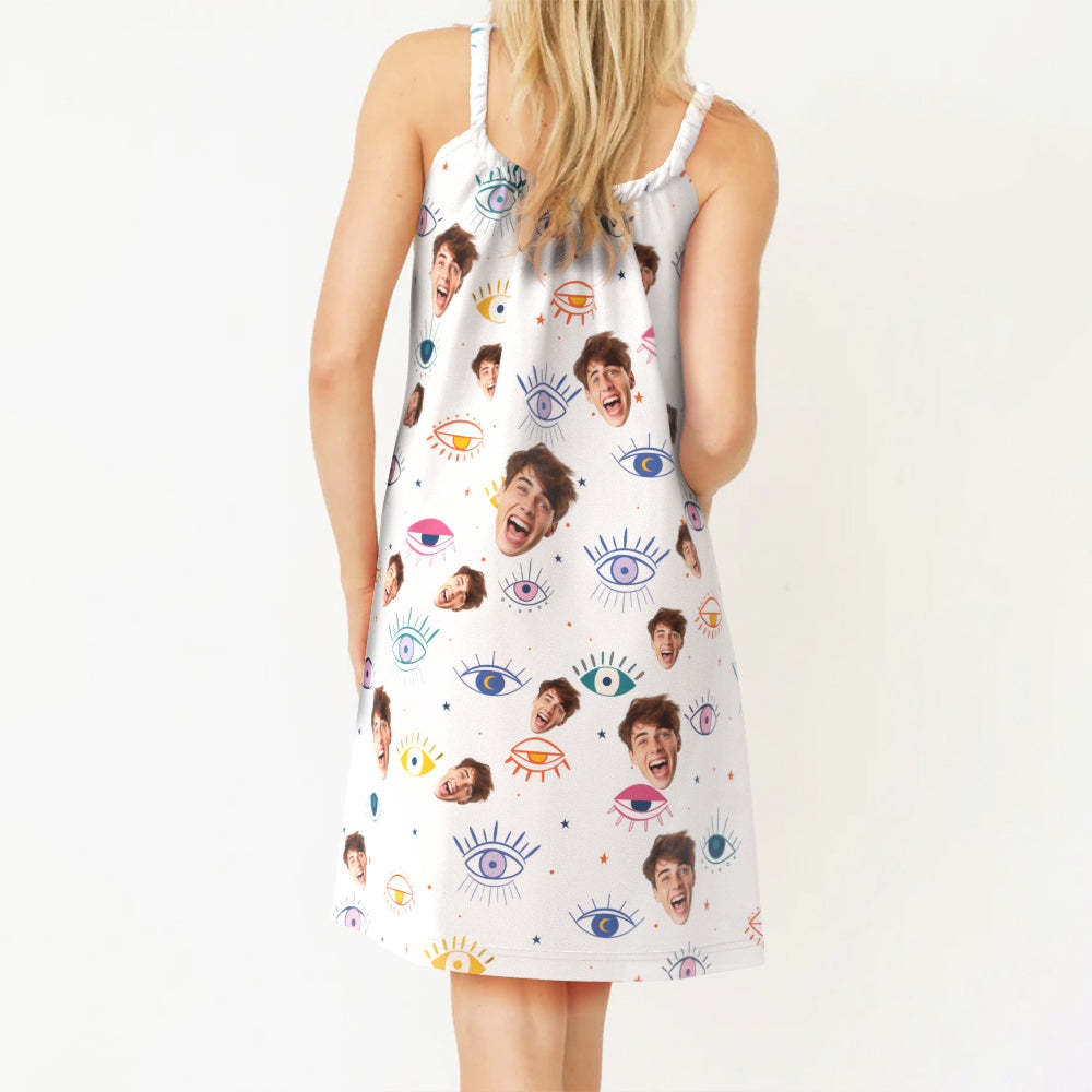 Custom Face Daytime Sleep Dress Personalized Photo Women Long Nightdress Funny Eyes - 