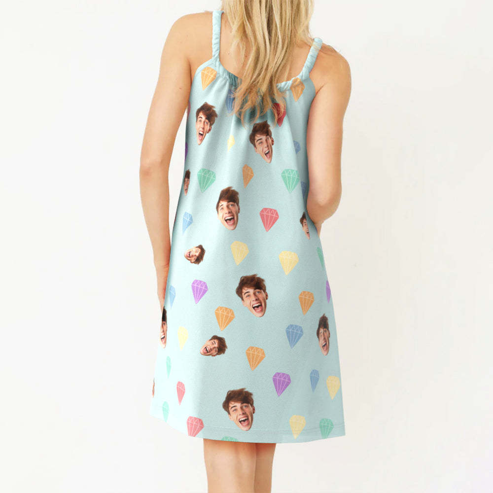 Custom Face Daytime Sleep Dress Personalized Photo Women Long Nightdress Diamond Colorful Gift - 